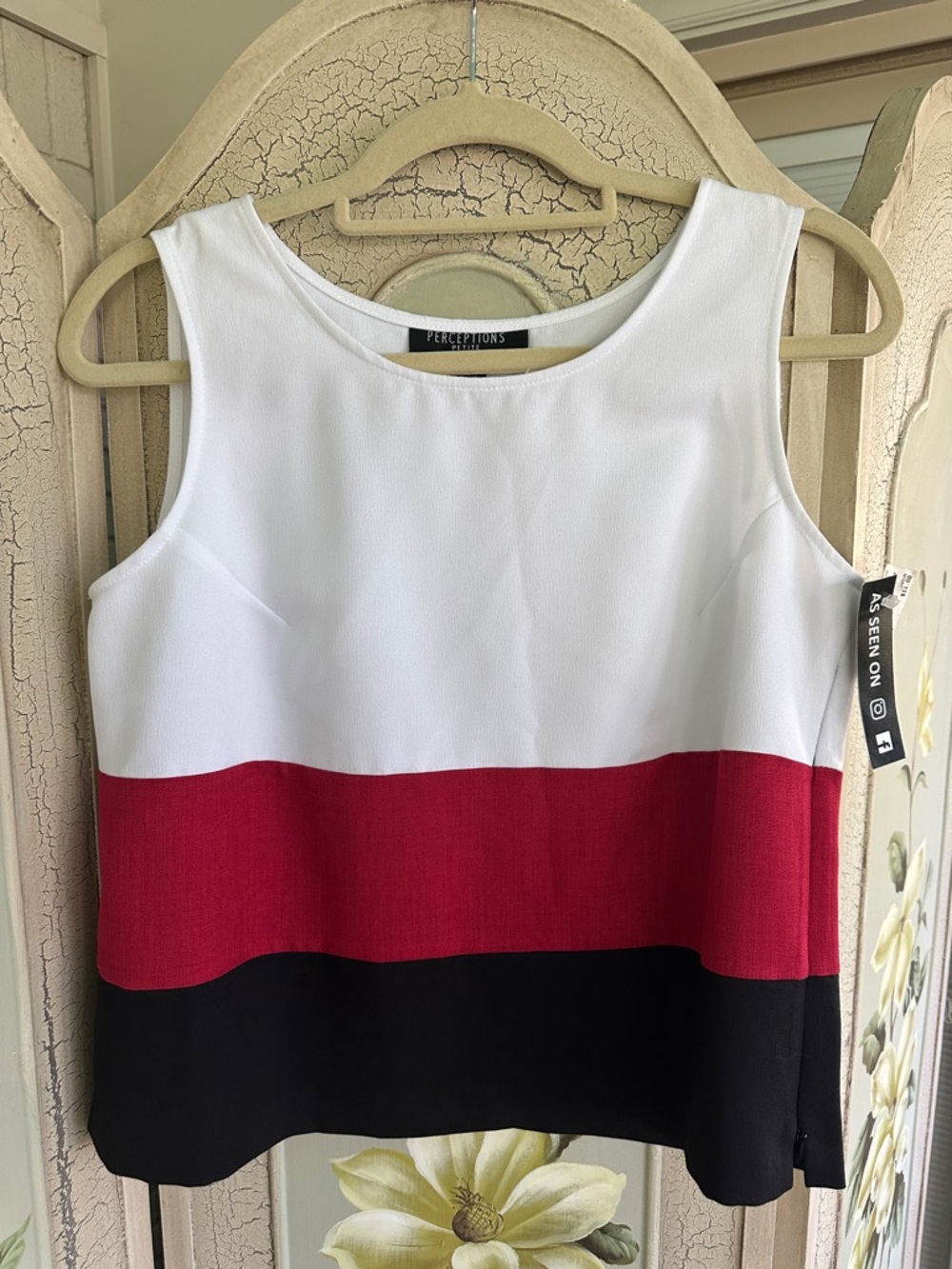 Perceptions White Red and Black Colorblock Tank